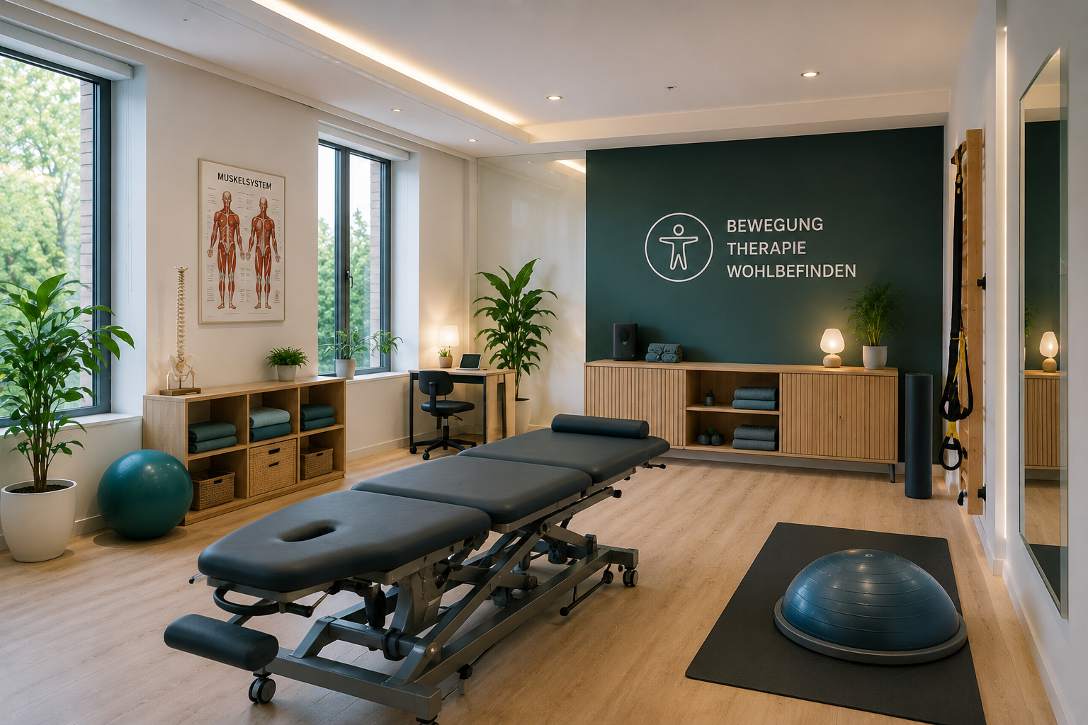 Moderner Behandlungsraum mit Therapieliege
