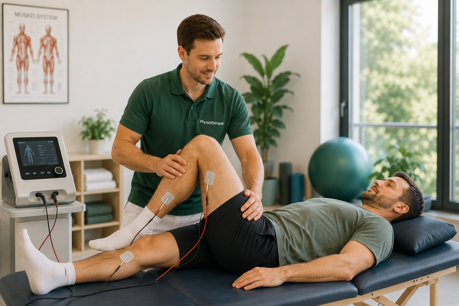 Therapeut behandelt das Knie eines Patienten