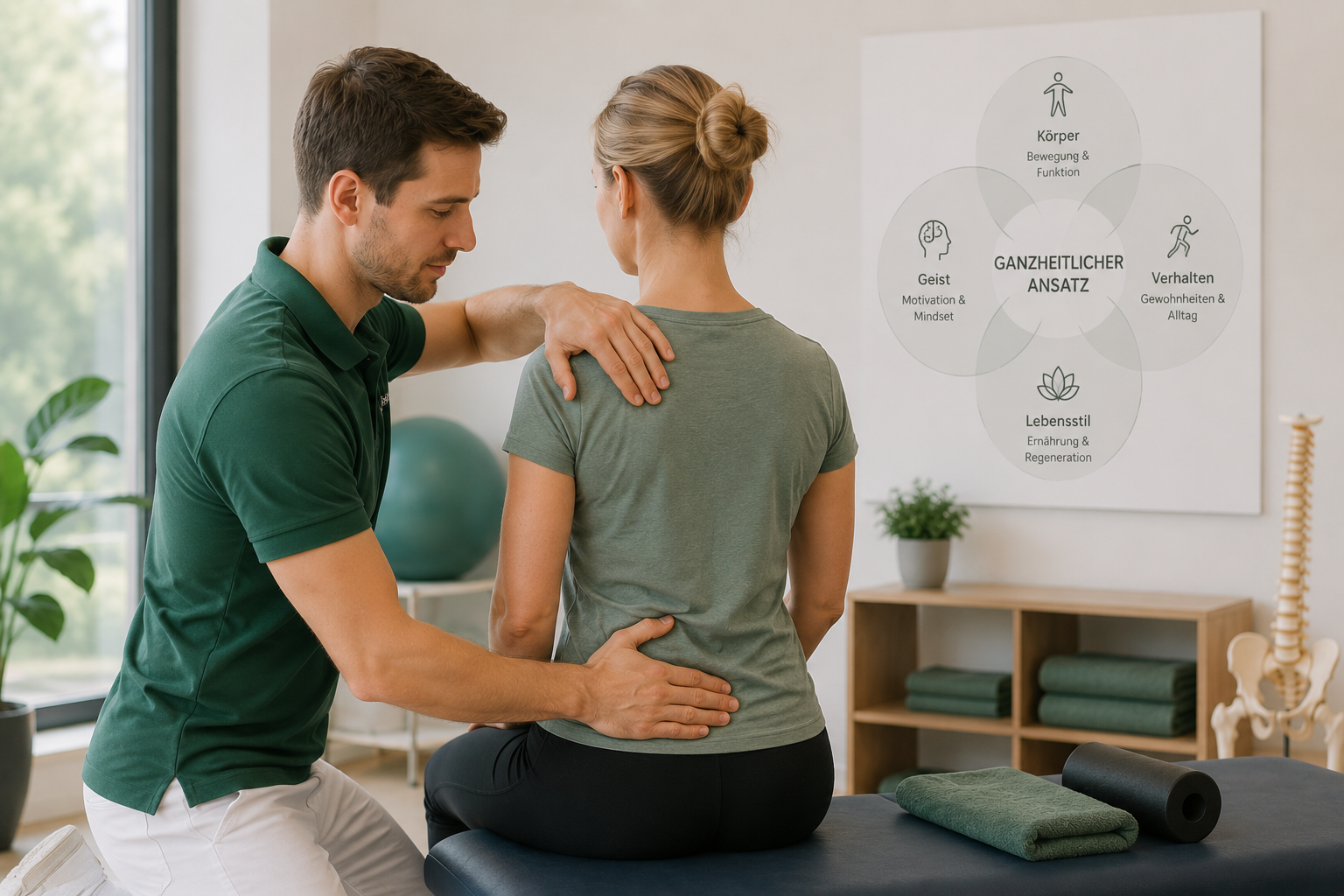 Therapeut behandelt den Rücken einer Patientin